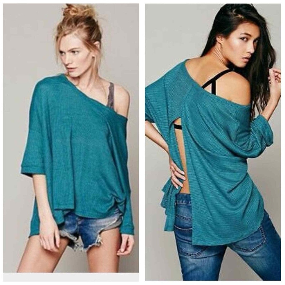 FREE PEOPLE STORYTELLER WAFFLE KNIT SPLIT BACK TEE